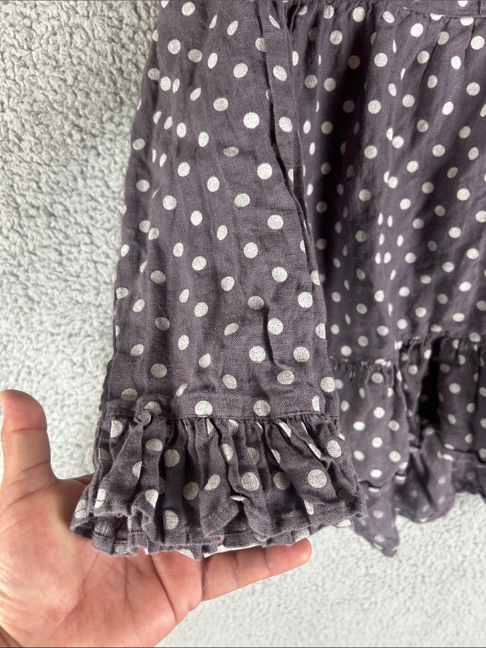 Heart’s Desire by Mary Grace Polka Dot 100% Linen Ruffled Flowy Fit Top Size S - Picture 8 of 16